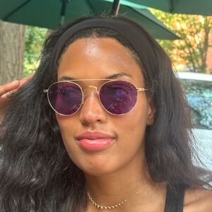 Purple Lens, Gold Frame Round Sunglasses